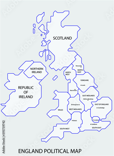 England political map divide by state colorful outline simplicity style. Vector illustration.	
