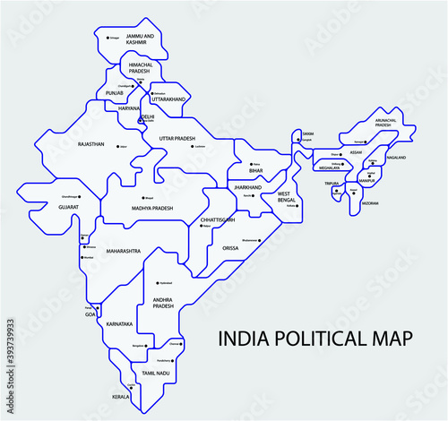 India political map divide by state colorful outline simplicity style. Vector illustration.	
