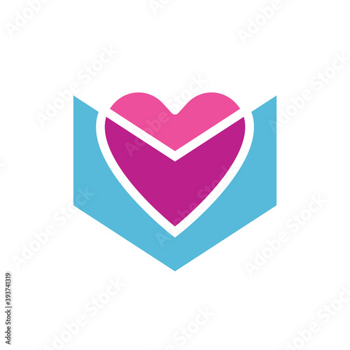 Book love logo icon design, heart and book symbol, overlay style illustration