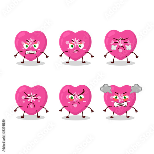 Love pink christmas cartoon character with various angry expressions