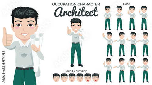 Male Architect Character Set with Variety of Pose and Face Expression