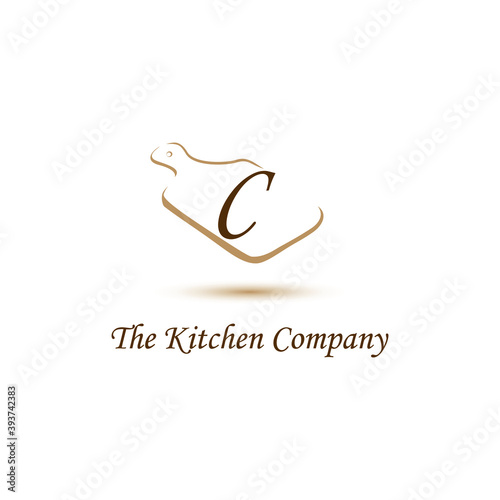 Kitchenware, Kitchen utensils business logo concept with cutting board and initial c letter template