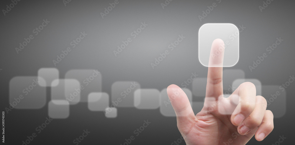Hands touching button screen interface global connection customer networking Hands touching button screen interface global connection customer networking