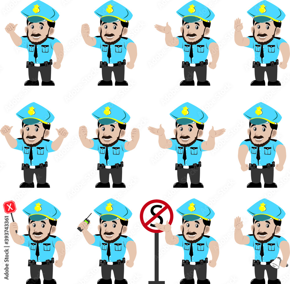 set of cartoon character policeman 