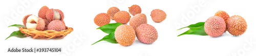 Set of litchi on a white background cutout