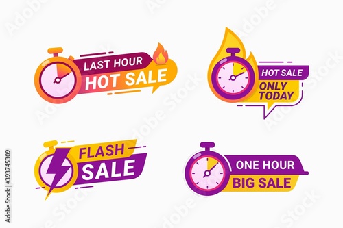 Last hour offer badge set. sale countdown banner badge. hot sales limited time vector illustration
