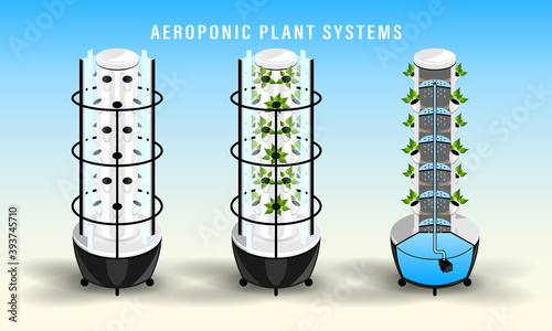 Vertical aeroponics plant system realistic detailed vector.