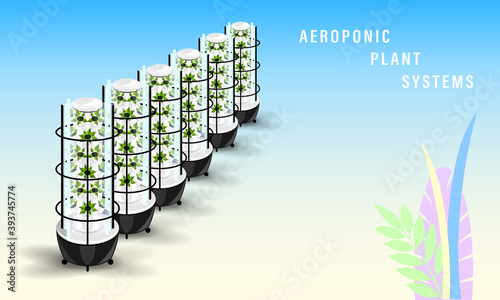 Vertical aeroponics plant system realistic detailed vector.