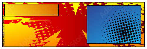 Comic book colored background for banner. Vector cartoon illustration. Comics backdrop, sale banner design.