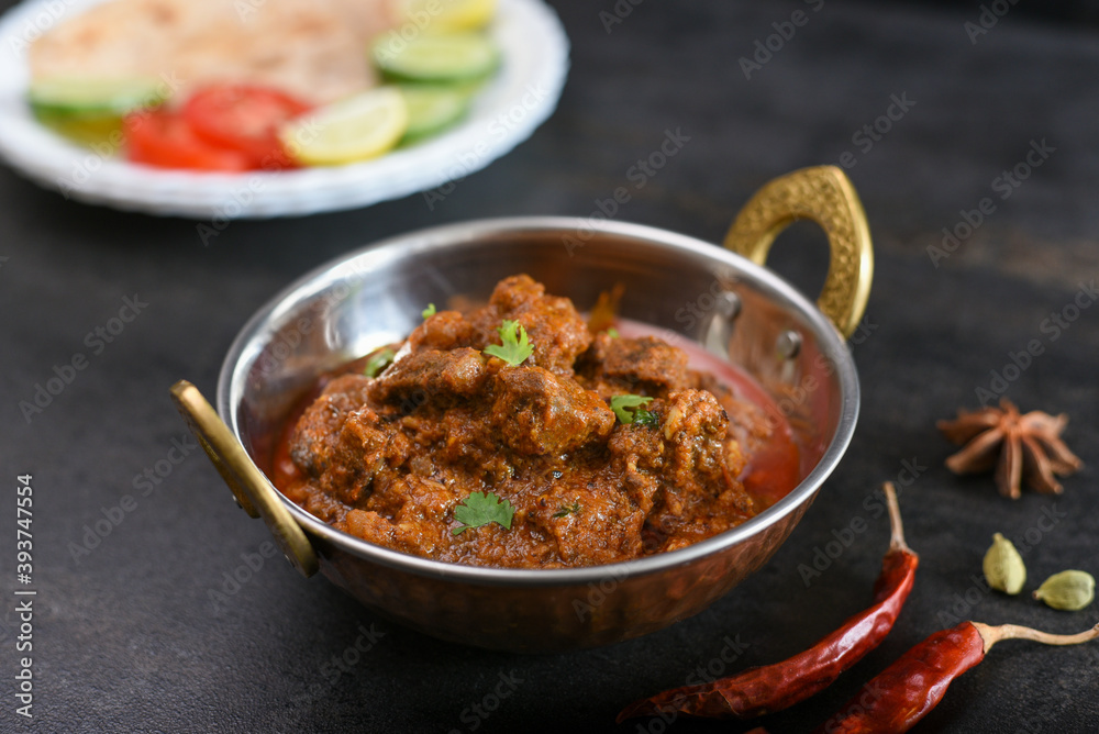 Spicy beef curry , Goan style beef vindaloo , Traditional Indian Lamb