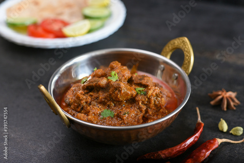 Spicy beef curry , Goan style beef vindaloo , Traditional Indian Lamb or beef curry . spicy Beef curry gravy popular in Kerala Sri Lankan Goa side dish for Appam, Parotta porotta roti bread in India.