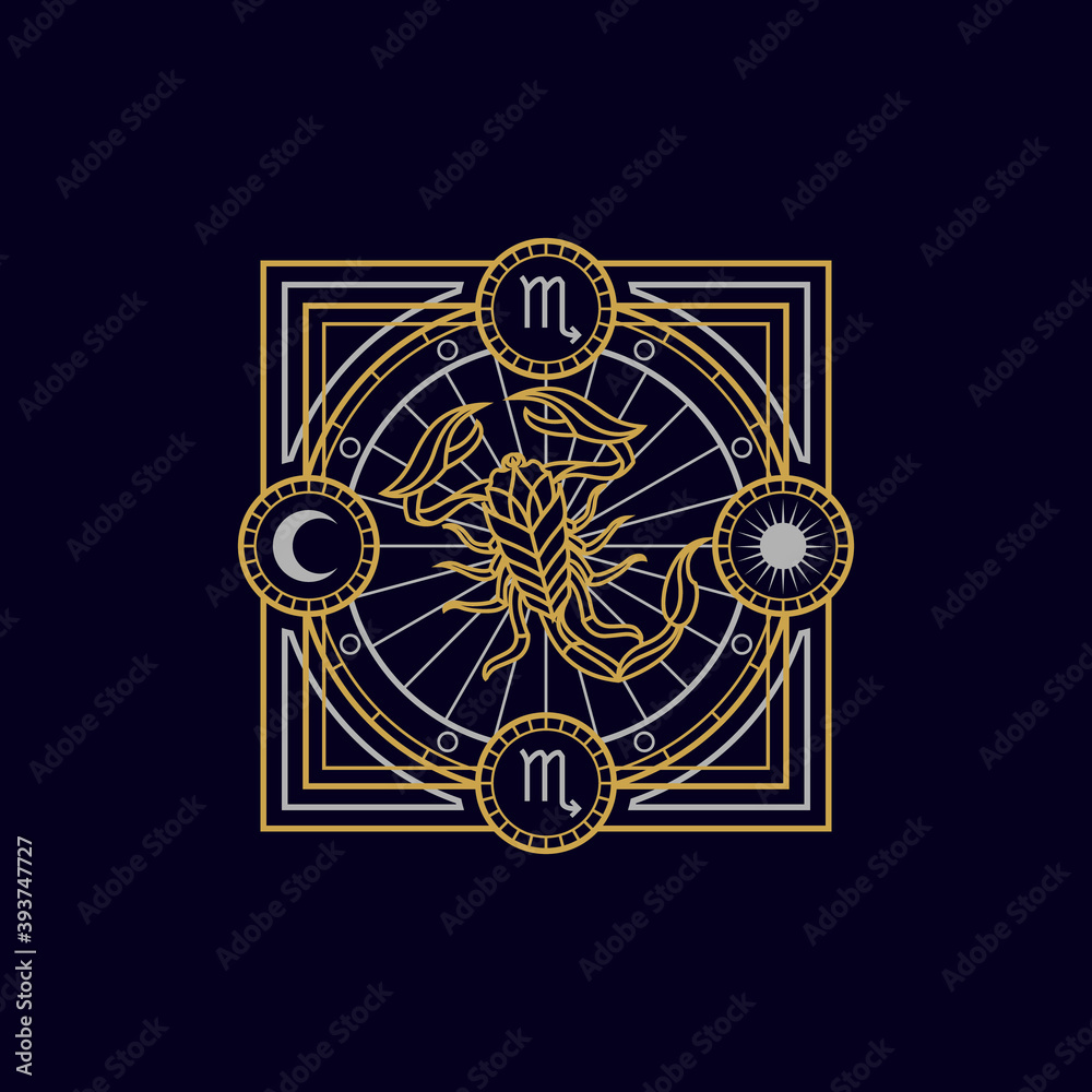 vintage thin line scorpion geometric astrology zodiac sign vector icon