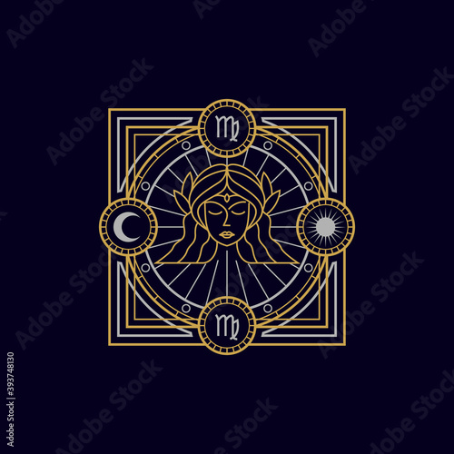 vintage thin line virgo geometric astrology zodiac sign vector icon