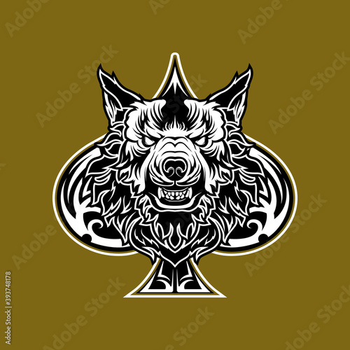 vintage retro badass angry wolf ace of spades vector illustration