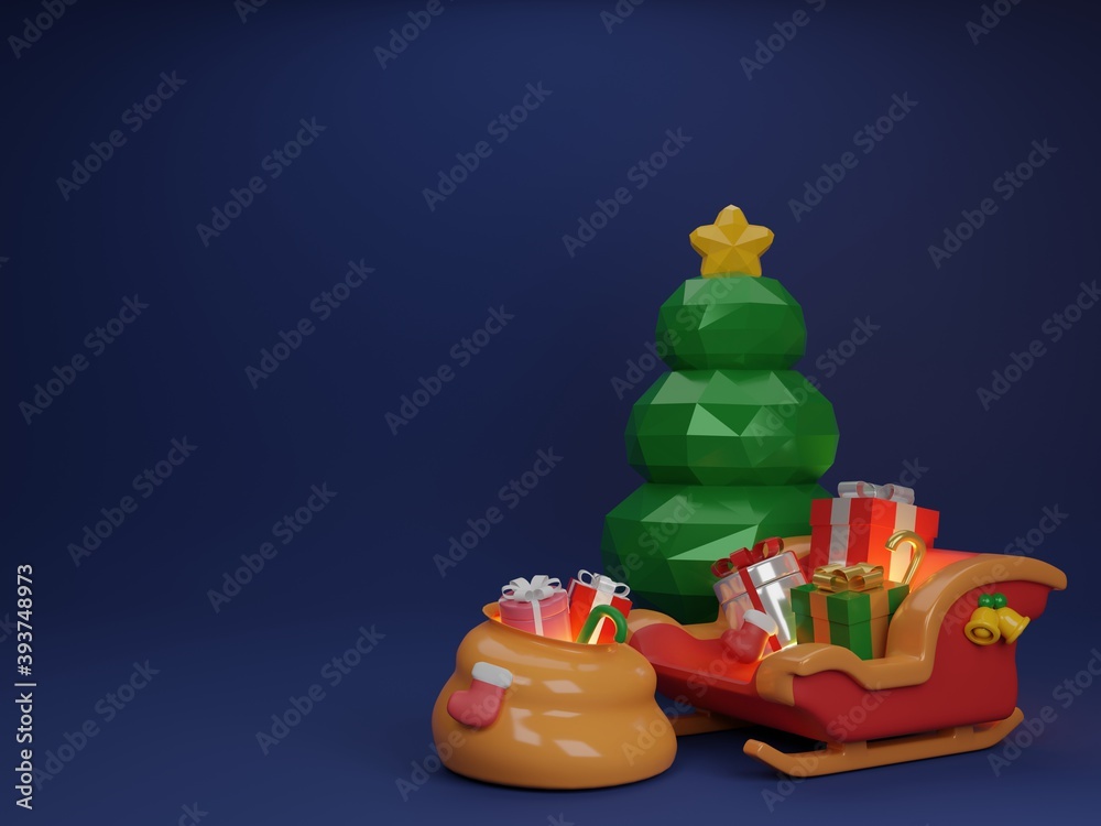 Fototapeta premium Christmas invitation card with Santa claus and christmas ornaments. 3D rendering