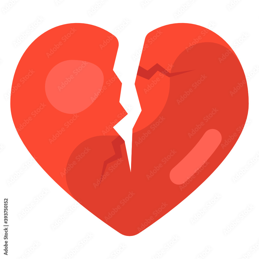 Shattered love, broken heart icon in flat style
Shattered love, broken heart icon in flat style