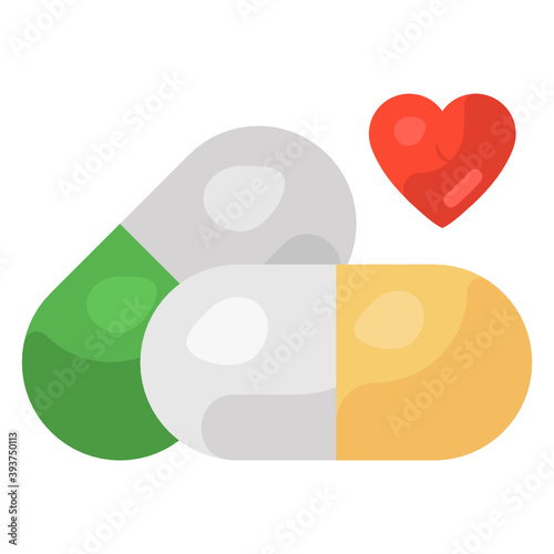 
Romantic meditation, flat icon of a love dose 
