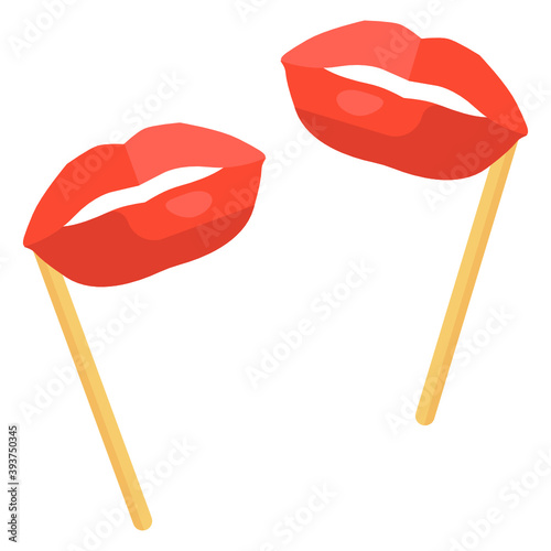 
Valentine celebration party booth lips props icon in flat design  
