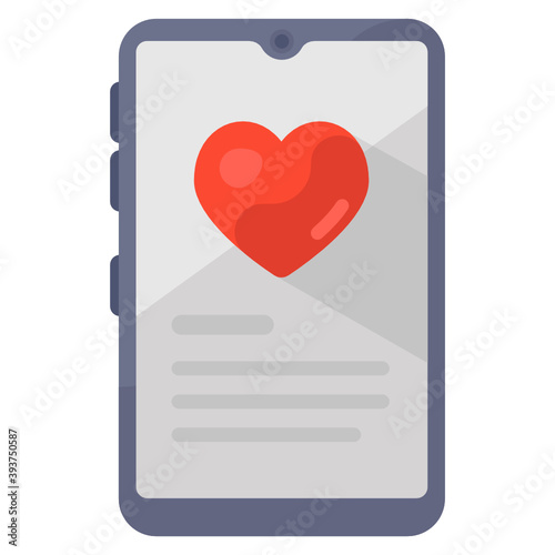 
Heart inside mobile, flat icon of online dating 

