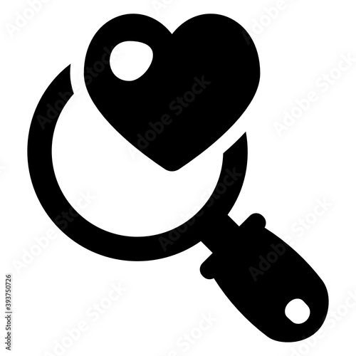 
Searching passion inside magnifier glass, flat icon of finding love 
