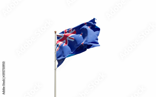 National state flag of New Zealand fluttering at sky background.
