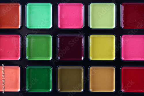 Close-up of packaging of new watercolor paints.