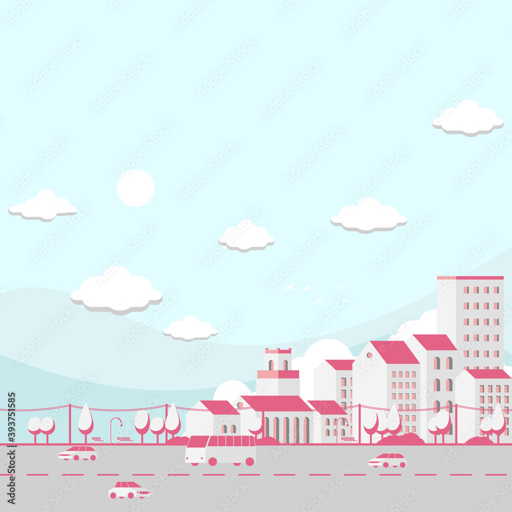 Illustration of city on cloud and blue sky, Isometric building view. Vector.