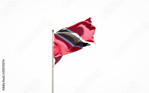 Beautiful national state flag of Trinidad and Tobago on white background. Isolated close-up Trinidad and Tobago flag 3D artwork.