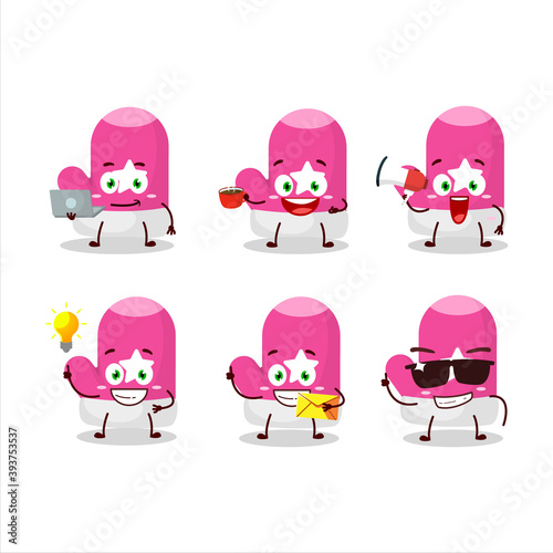New pink gloves cartoon character with various types of business emoticons