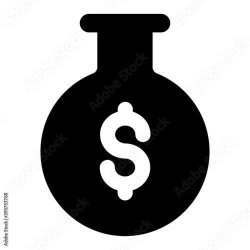 
Dollar over flask, financial research glyph icon
