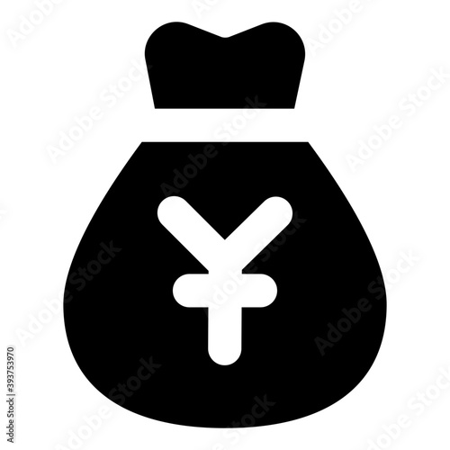 
International currency bag, yen over sack in solid icon
