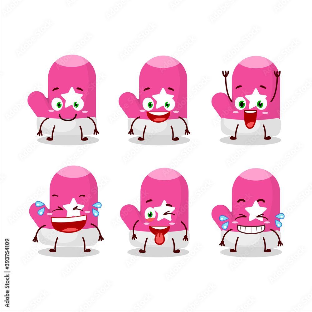 Cartoon character of new pink gloves with smile expression Cartoon character of new pink gloves with smile expression