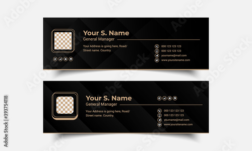 Black colour email signature banner template for all users. email footer vector illustraion.