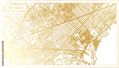 Barcelona Spain City Map in Retro Style in Golden Color. Outline Map.