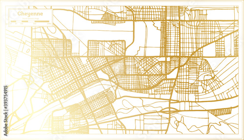 Cheyenne USA City Map in Retro Style in Golden Color. Outline Map.