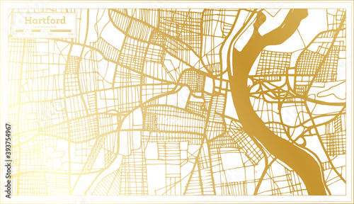Hartford USA City Map in Retro Style in Golden Color. Outline Map.