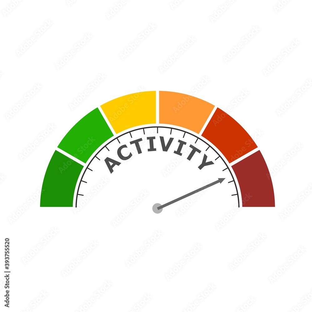 Gradient scale. Activity level measuring device icon. Sign tachometer, speedometer, indicators. Infographic gauge element. Gradient scale. Activity level measuring device icon. Sign tachometer, speedometer, indicators. Infographic gauge element.