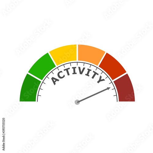 Gradient scale. Activity level measuring device icon. Sign tachometer, speedometer, indicators. Infographic gauge element.