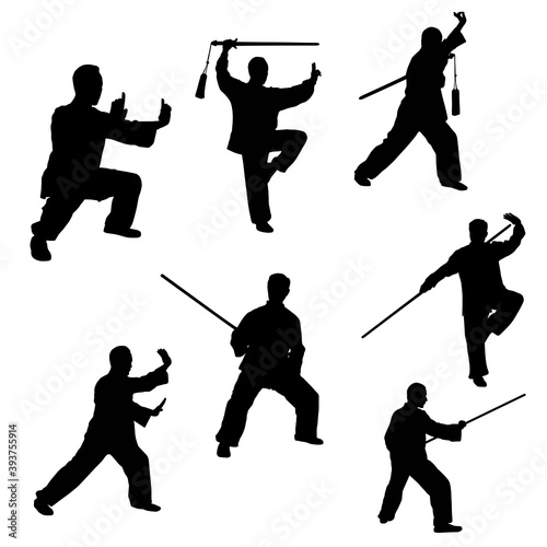 Silhouette of Wushu Martial Arts Set