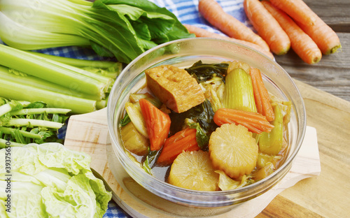 Thai mixed vegetable with tofu soup  . Thai soup menu for healthy.