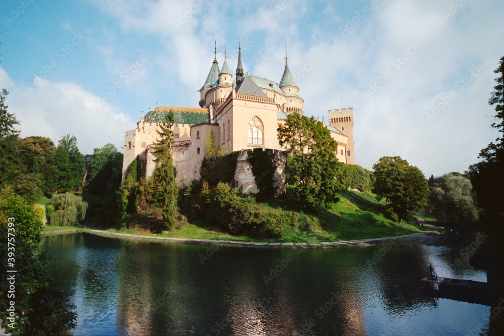 Panoramic view of the Bojnice castle in Slovakia in summer.