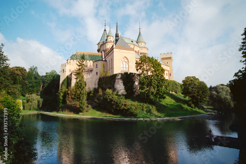 Panoramic view of the Bojnice castle in Slovakia in summer.