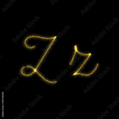 Gold glitter letter Z, star sparkle trail font