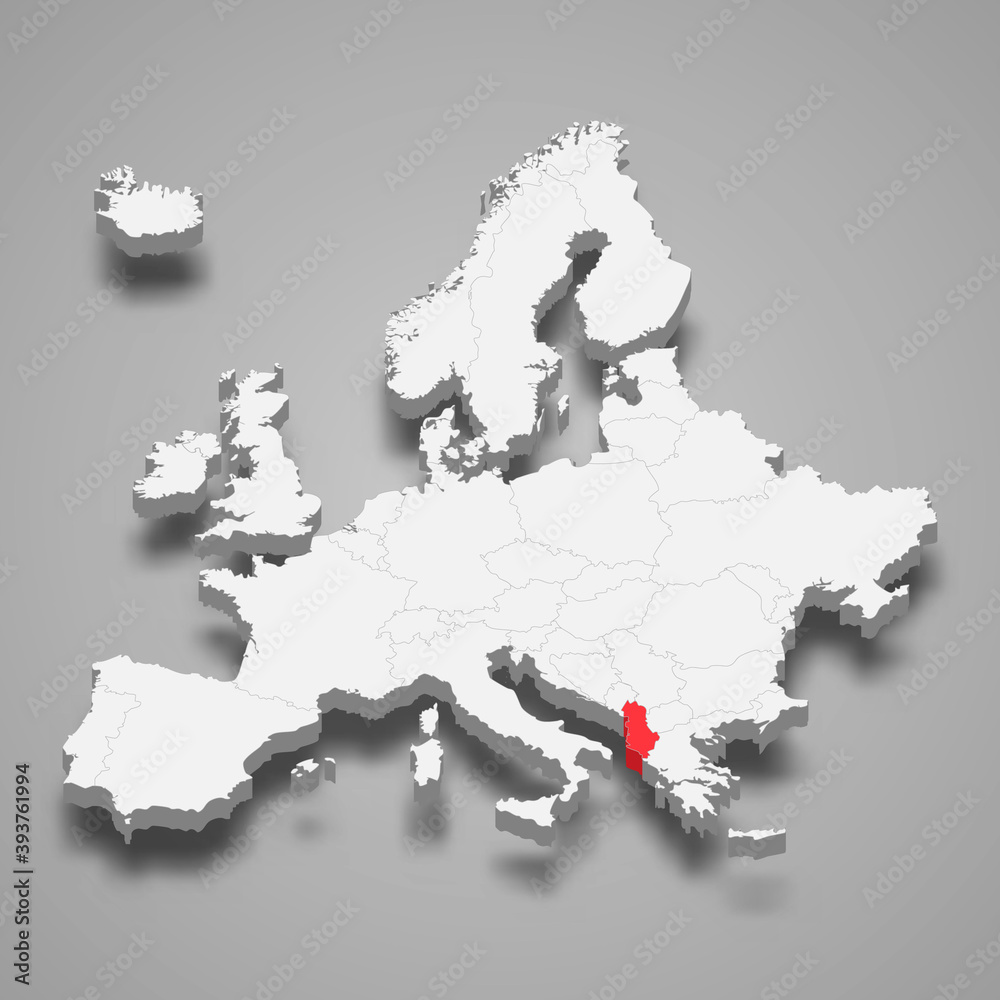 Fototapeta premium Albania country location within Europe 3d map