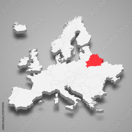 Belarus country location within Europe 3d map