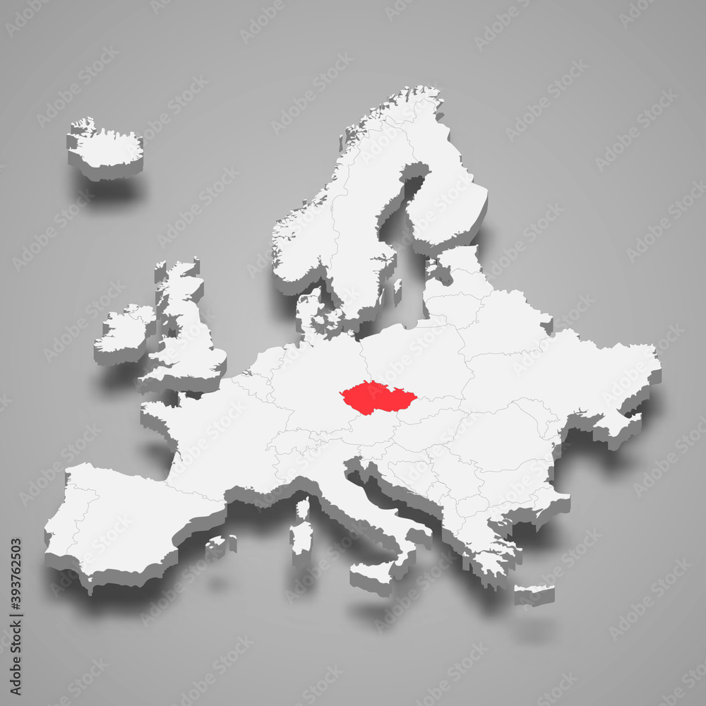 Obraz premium Czech Republic country location within Europe 3d map