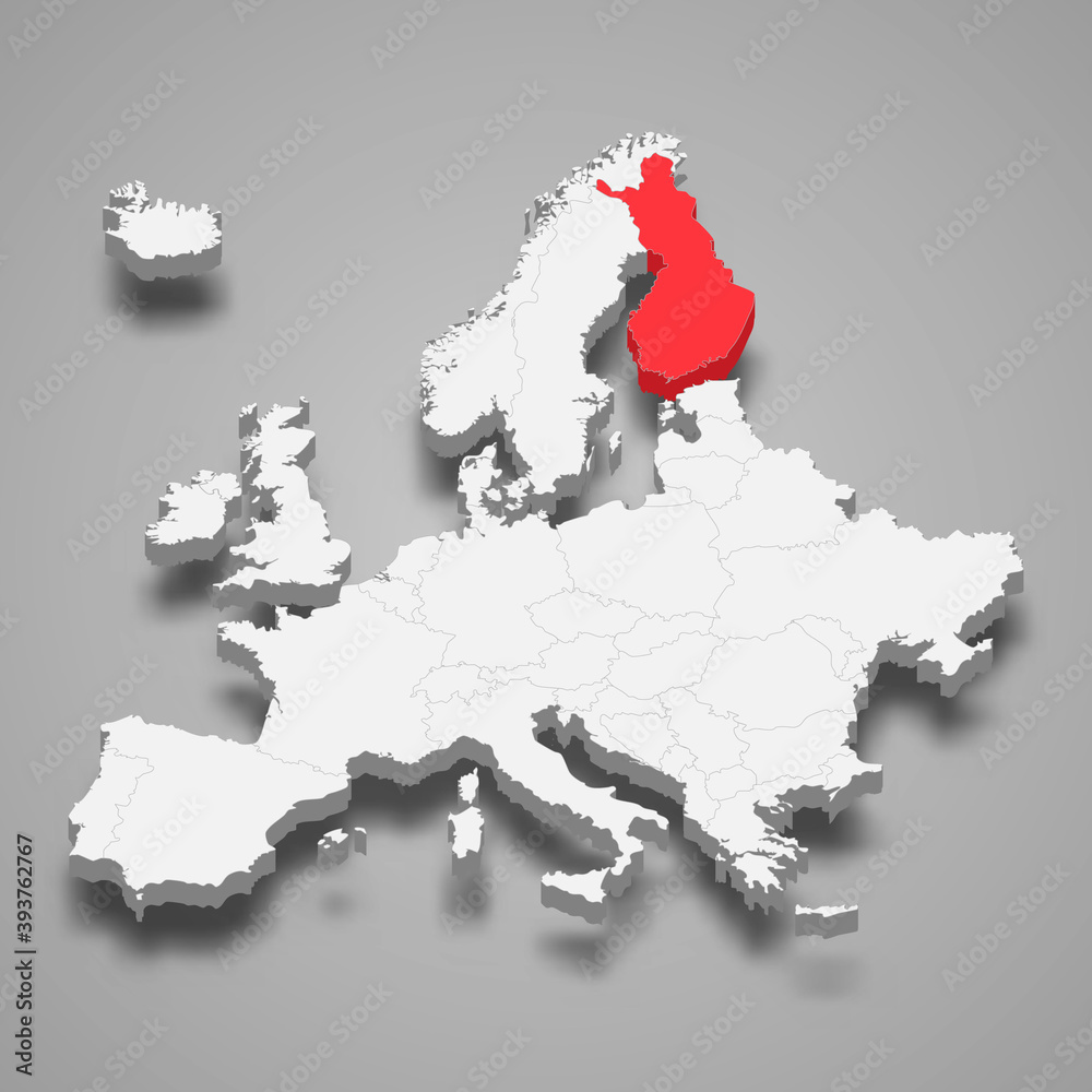 Finland country location within Europe 3d map