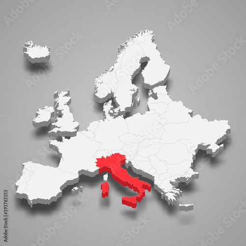 Italy country location within Europe 3d map