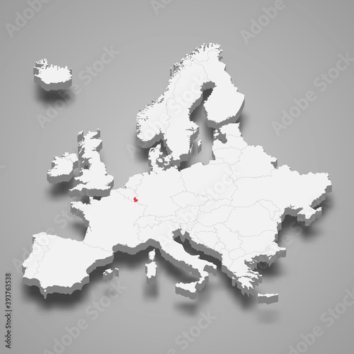 Luxembourg country location within Europe 3d map