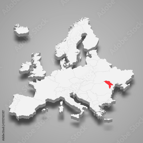 Moldova country location within Europe 3d map